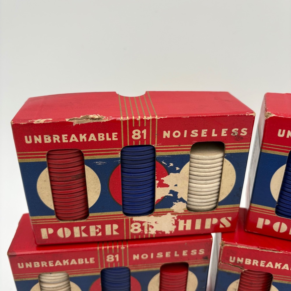 Vintage Dennison Unbreakable Noiseless Poker Chips 81 Count 4‎ boxes Made in USA